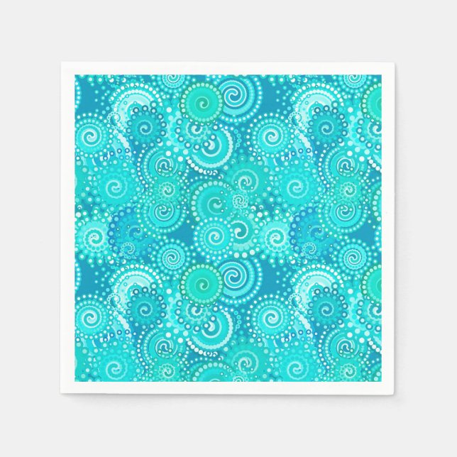 Fractal swirl pattern, shades of ocean blue napkin (Front)