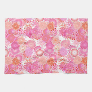 Fractal swirl pattern, shades of pink and coral kitchen towel