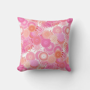 Fractal swirl pattern, shades of pink and coral throw pillow