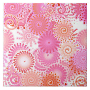 Fractal swirl pattern, shades of pink and coral tile