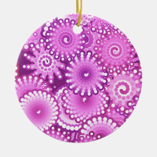 Fractal swirl pattern, shades of plum and violet ceramic ornament (Front)