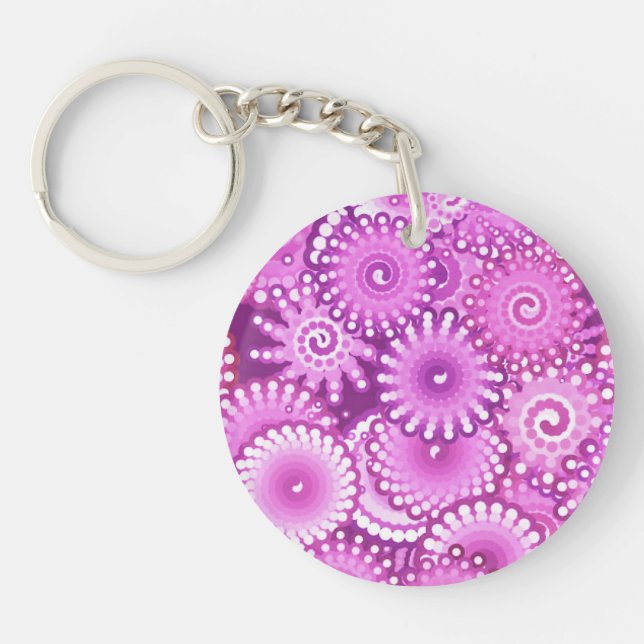 Fractal swirl pattern, shades of plum and violet keychain (Front)