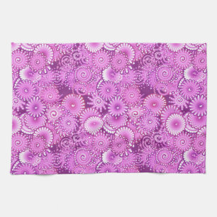 Fractal swirl pattern, shades of plum and violet kitchen towel