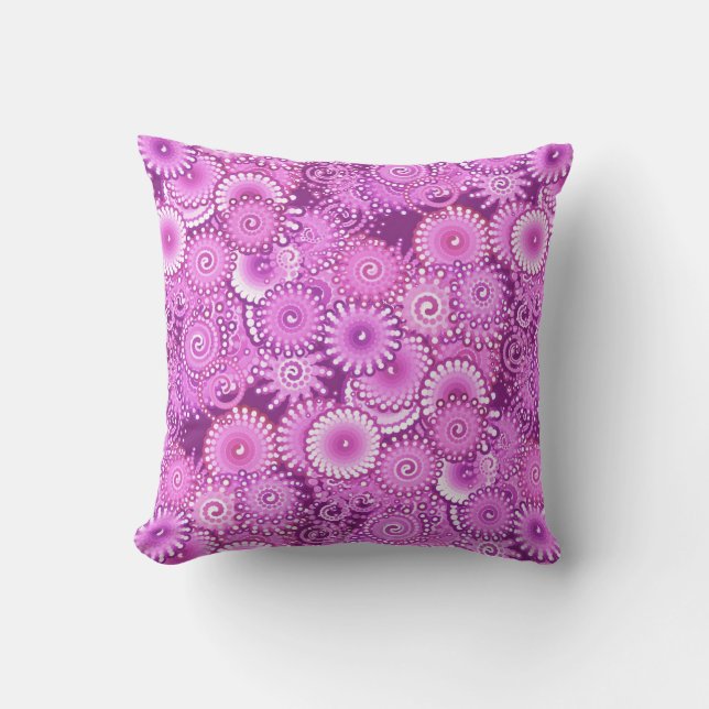 Fractal swirl pattern, shades of plum and violet throw pillow (Front)