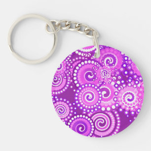 Fractal swirl pattern, shades of purple keychain