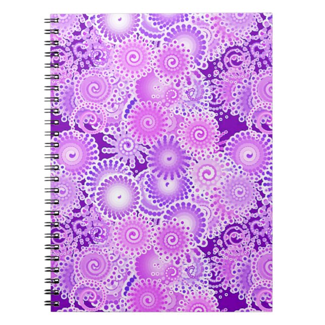 Fractal swirl pattern, shades of purple notebook (Front)