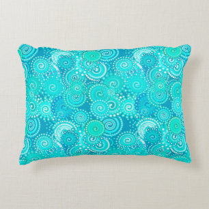 Fractal swirl pattern, shades of turquoise accent pillow
