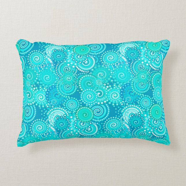 Fractal swirl pattern, shades of turquoise accent pillow (Front)
