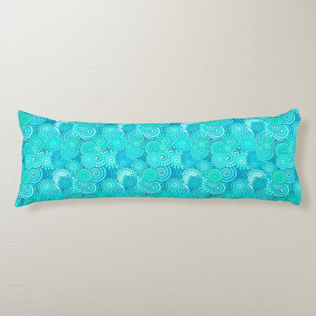Fractal swirl pattern, shades of turquoise body pillow (Front)