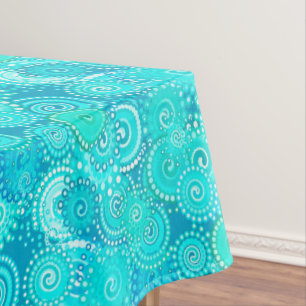 Fractal swirl pattern, shades of turquoise tablecloth