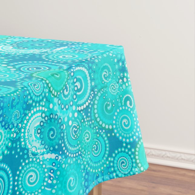Fractal swirl pattern, shades of turquoise tablecloth (In Situ)