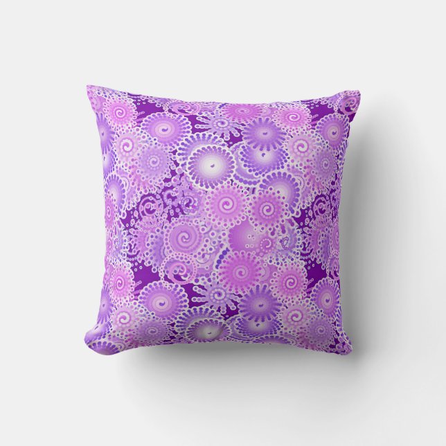 Fractal swirl pattern, shades of violet throw pillow (Front)