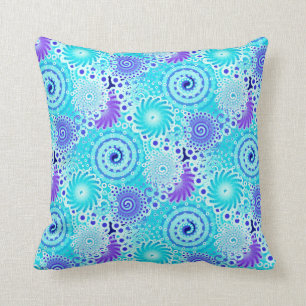 Fractal swirl pattern, turquoise, aqua, blue throw pillow