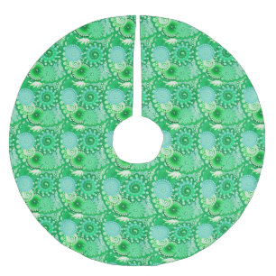 Fractal swirl pattern, turquoise, aqua, jade brushed polyester tree skirt