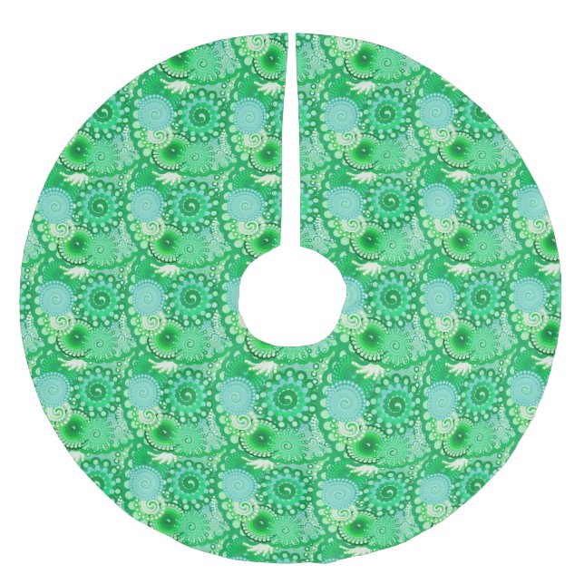Fractal swirl pattern, turquoise, aqua, jade brushed polyester tree skirt (Front)