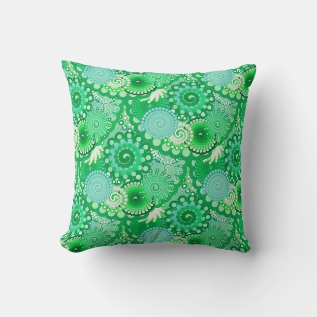 Fractal swirl pattern, turquoise, aqua, jade throw pillow (Front)