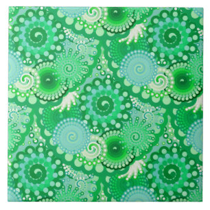 Fractal swirl pattern, turquoise, aqua, jade tile