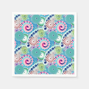 Fractal swirl pattern, turquoise, pink, multi napkin