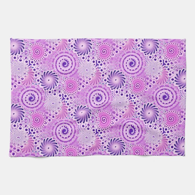 Fractal swirl pattern, violet, orchid kitchen towel (Horizontal)