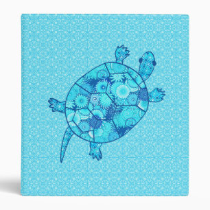 Fractal swirl turtle - cobalt and turquoise blue binder