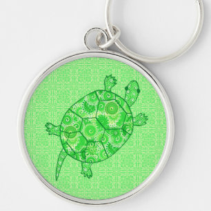 Fractal swirl turtle - lime and emerald green keychain