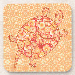 Fractal swirl turtle - shades of mandarin orange coaster