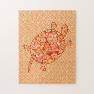 Fractal Swirl Turtle Shades of Mandarin Orange Jigsaw Puzzle