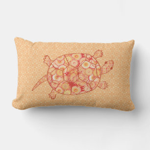 Fractal swirl turtle - shades of mandarin orange lumbar pillow