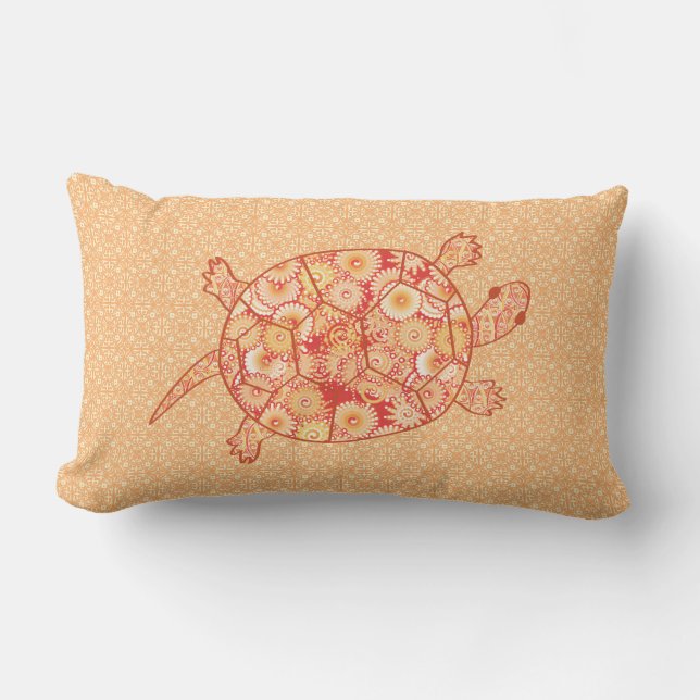 Fractal swirl turtle - shades of mandarin orange lumbar pillow (Front)