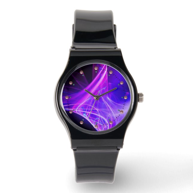 FRACTAL SWIRLS IN PURPLE PINK BLUE WATCH (Front)