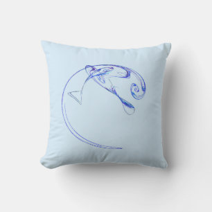 Fractal - Three Blue Fish Throw Pillow