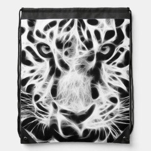 Fractal Tiger Closeup - B&W Drawstring Bag