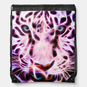 Fractal Tiger Closeup - Pink Drawstring Bag