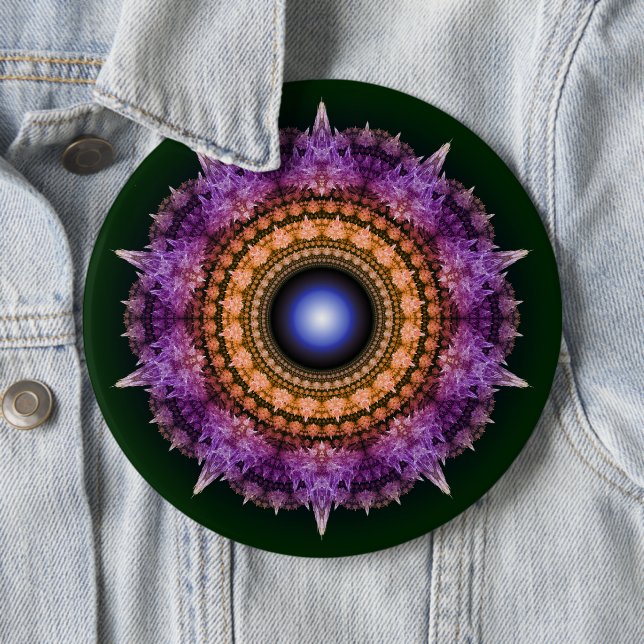 Fractal violet crystal pattern 6 inch round button (In Situ)