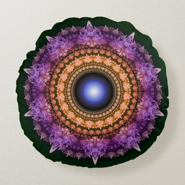 Fractal violet crystal pattern round pillow (Front)