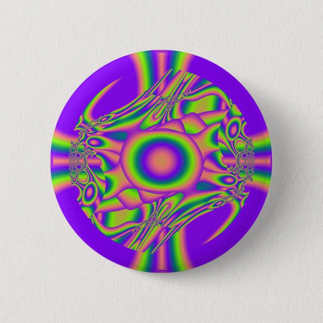 Fractal Warp Purple Green Psychedelic 2 Inch Round Button (Front)
