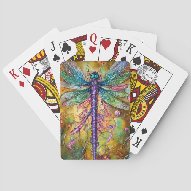 Fractal Watercolor Dragonfly Playing Cards (Back)