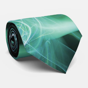 FRACTAL WAVES AND SWIRLS IN TEAL BLUE GREEN BLACK TIE