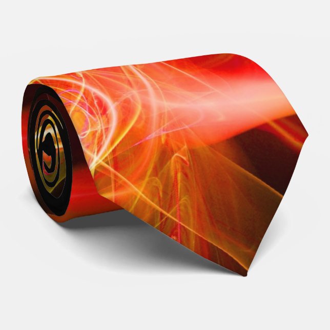 FRACTAL WAVES AND SWIRLS IN YELLOW ORANGE BLACK TIE (Rolled)