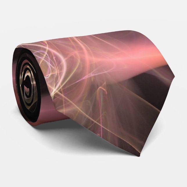 FRACTAL WAVES ,SWIRLS IN ANTIQE PINK BROWN BLACK TIE (Rolled)
