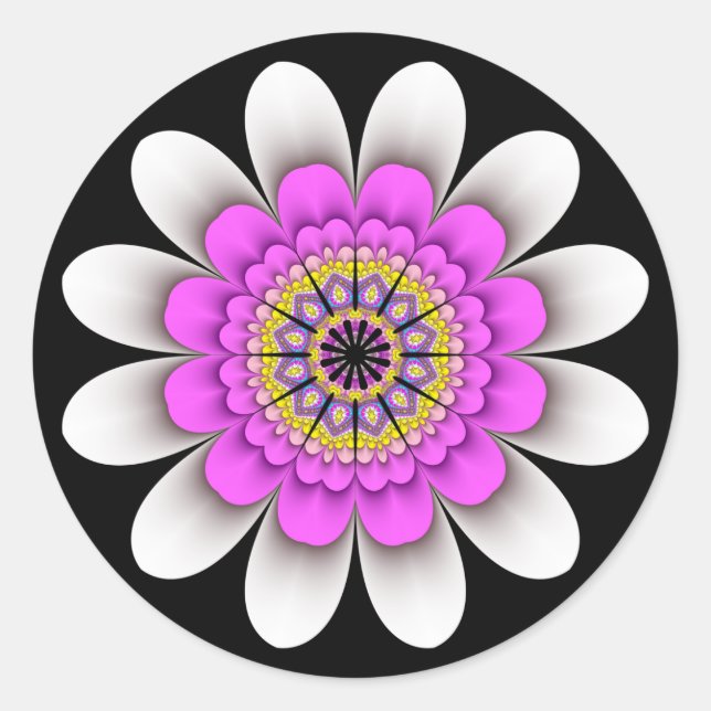 Fractal White Flower Power Stickers (Front)