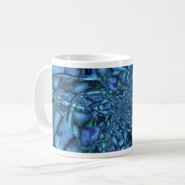 Fractal with Blue Grey and Green Geometric Shapes Coffee Mug (Front Left)
