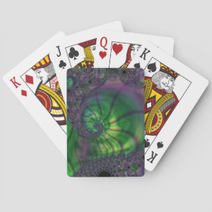 Fractal with Green and Purple Spiral Playing Cards