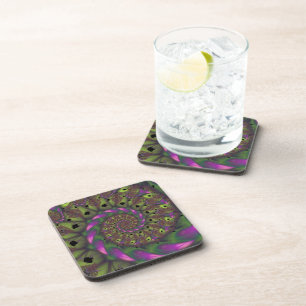 Fractal with Green Purple and Pink Petal Shapes Coaster