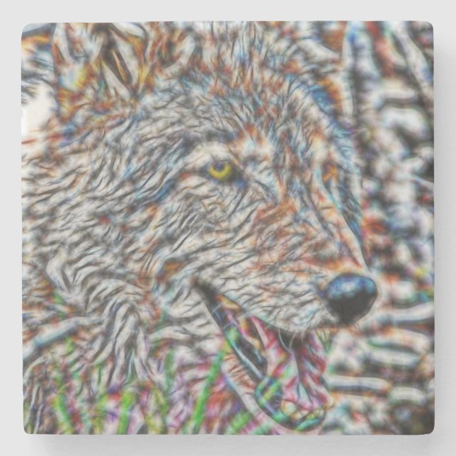 Fractal Wolf Stone Coaster (Front)