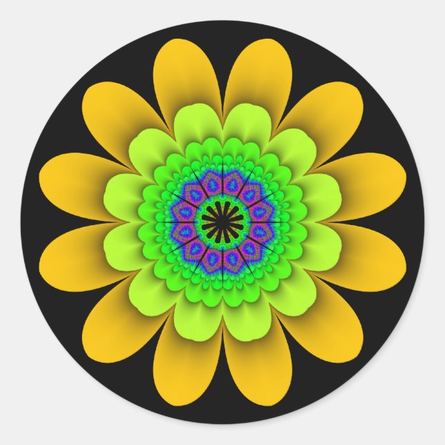 Fractal Yellow Flower Power Stickers (Front)