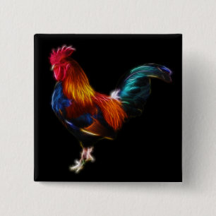 Fractalius Leghorn Rooster 2 Inch Square Button
