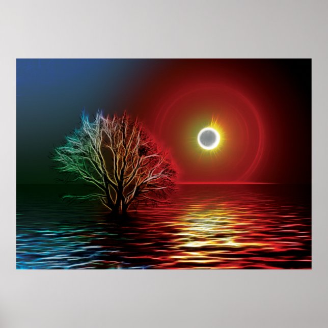 Fractalius Tree, Sky And River Poster (Front)