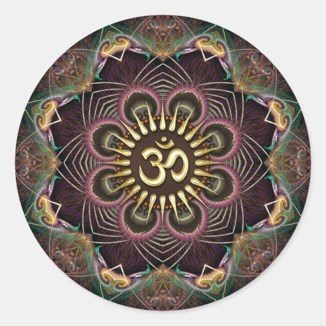 Fractals Flower of Life Golden OM Art Classic Round Sticker (Front)