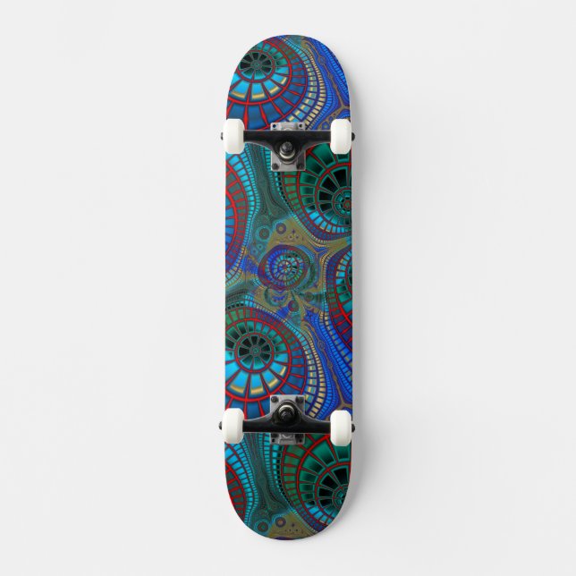 Fractals Mandala Art Blue Red Green Skateboard (Recto)